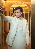 Mint green embroidered bundi kurta pant set