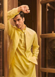 Pastel yellow bundi kurta pant set