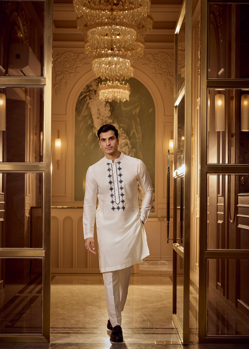 White embroidered kurta pant set