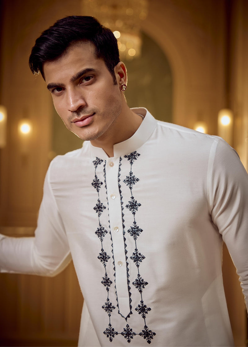 White embroidered kurta pant set