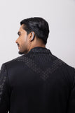 METALLIC MIDNIGHT INDOWESTERN OPEN JACKET WITH KURTA AND TROUSER SET
