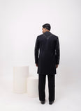METALLIC MIDNIGHT INDOWESTERN OPEN JACKET WITH KURTA AND TROUSER SET