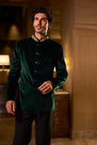 Emerald Green Velvet Bandhgala Set