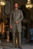 Stone Grey Mirror Work sherwani set
