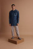 Navy blue emb silver yoke kurta