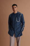 Navy blue emb silver yoke kurta