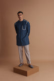 Navy blue emb silver yoke kurta