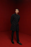 Black indowestern with all over diamond motif paired with tonal  fitted pants