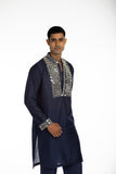 NAVY BLUE EMBROIDERED KURTA SET