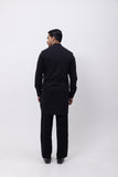 METALLIC MIDNIGHT INDOWESTERN OPEN JACKET WITH KURTA AND TROUSER SET