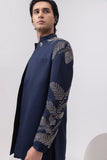 LEAF SILVER - INDOWESTERN SHORT OPEN JACKET WITH KURTA AND TROUSER SET