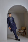 Dark blue embroidered kurta pant set