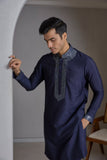 Dark blue embroidered kurta pant set