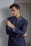 Dark blue embroidered kurta pant set