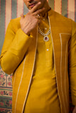 Mustard embroidered bundi kurta pant set