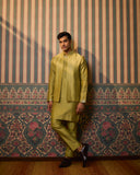 Green embroidered bundi, kurta pant set