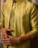 Green embroidered bundi, kurta pant set