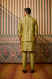 Green embroidered bundi, kurta pant set