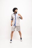 Grey-Blue Collar Colorblocked Co-ord Set