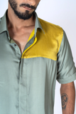 Green-Yellow Color-Blocked Shirt