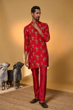 Red Tropical Kurta Set