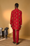 Red Tropical Kurta Set