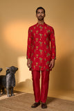 Red Tropical Kurta Set