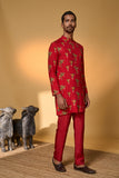 Red Tropical Kurta Set