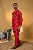Red Tropical Kurta Set