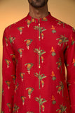 Red Tropical Kurta Set