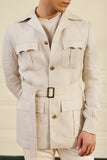 Natural Herringbone Linen Shacket
