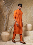 Orange Pintuck Kurta Set