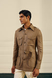 Olive Herringbone Linen Shacket