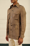 Olive Herringbone Linen Shacket