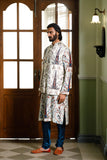 BLUE EMBROIDERED FOREST WHISPER PRINTED BANDI AND PRINTED KURTA WITH CHURIDAR
