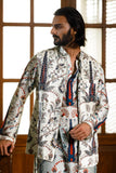 BLUE EMBROIDERED FOREST WHISPER PRINTED BANDI AND PRINTED KURTA WITH CHURIDAR