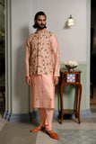 PEACH EMBROIDERED BANDI AND KURTA WITH COTTON SILK CHURIDAR