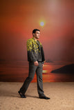 GREY CHECKS PANTSUIT WITH CANARY GLASS BEAD EMBROIDERY