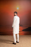 IVORY HANDWOVEN COTTON KURTA WITH INDIGO EMBROIDERY WITH IVORY PANTS