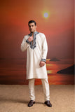 IVORY HANDWOVEN COTTON KURTA WITH INDIGO EMBROIDERY WITH IVORY PANTS