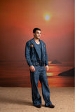 INDIGO PRINTED DENIM PANTS