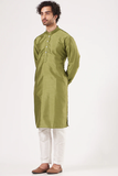 Olive Green Dupion Silk Kurta Set With Bundi Jacket