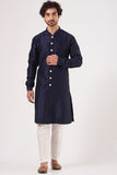 Navy Blue Raw Silk Indowestern Long Jacket Set