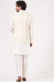 White Dupion Silk Kurta Set With Bundi Jacket