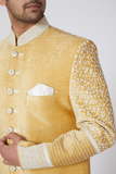 Yellow Thread Embroidered Achkan Jacket Set