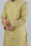 Green Printed Bundi Jacket With Kurta Set