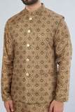Brown Printed Bundi Jacket With Kurta Set