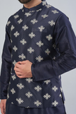 Royal Blue Embroidered Bundi Jacket With Kurta Set