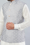 Powder Blue Embroidered Bundi Jacket With Kurta Set