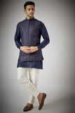 Navy Blue Embroidered Kurta-Jacket Set